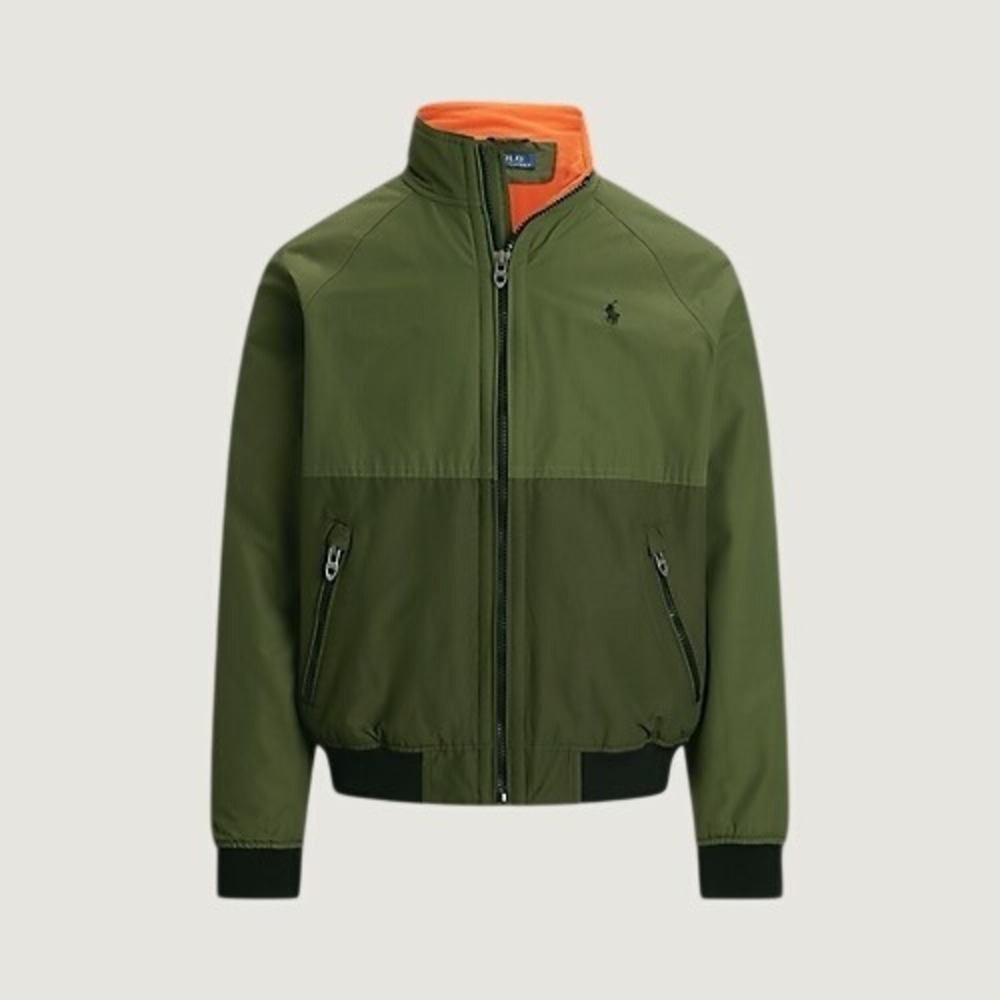 Polo Ralph Lauren Color-Blocked Raglan-Sleeve Jacket Olive Green Orange Mens L